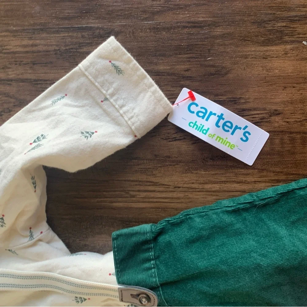 NWT Carter's Christmas corduroy pants with suspenders and tree onesie